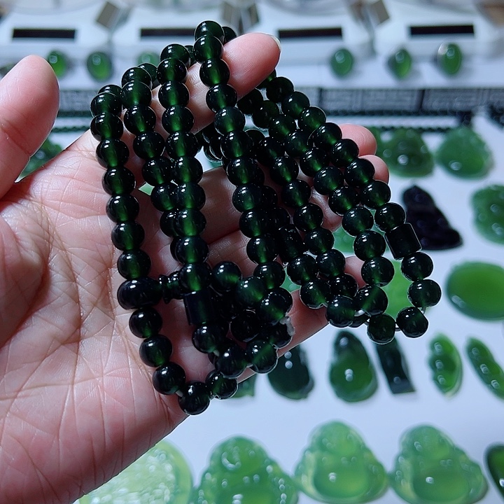 传***统合金蛇纹石玉手链