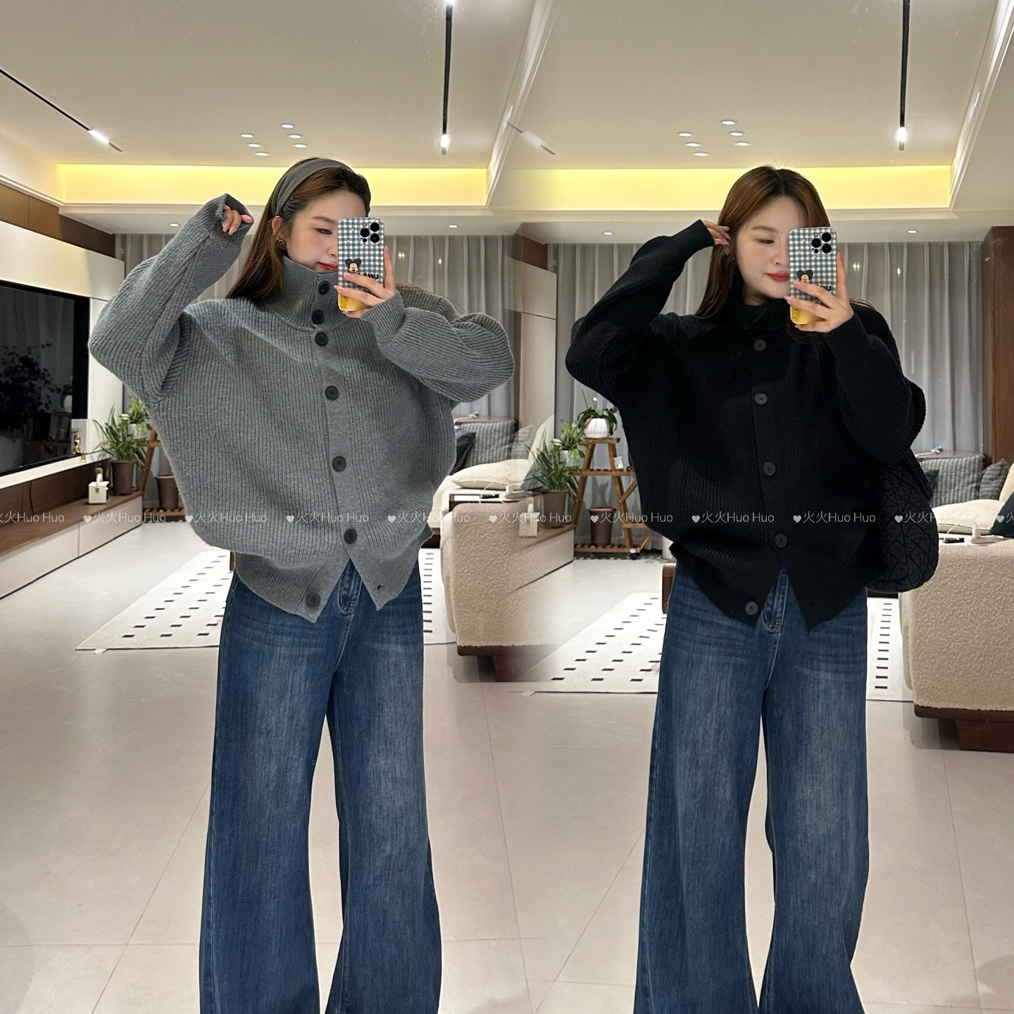 1010#高领扣子毛衣女秋冬季2025新款针织开衫外套穿搭宽松上衣