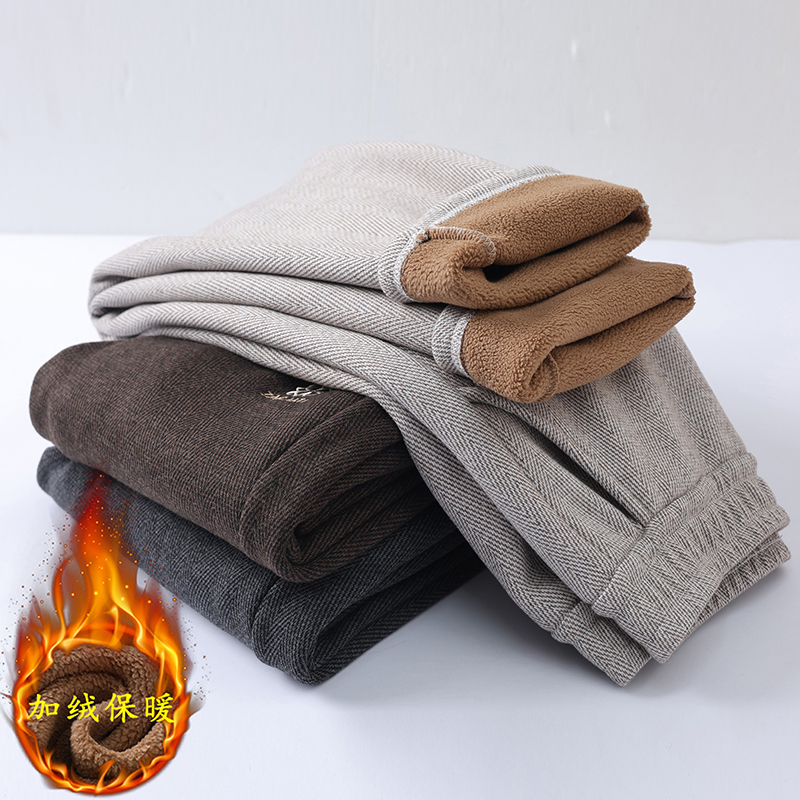 妈妈秋冬装加绒加厚绣花小脚裤子洋气高腰中老年女装休闲宽松长裤