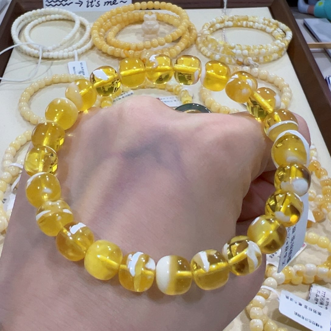 蜜蜡手链未镶嵌望****料9m金白透