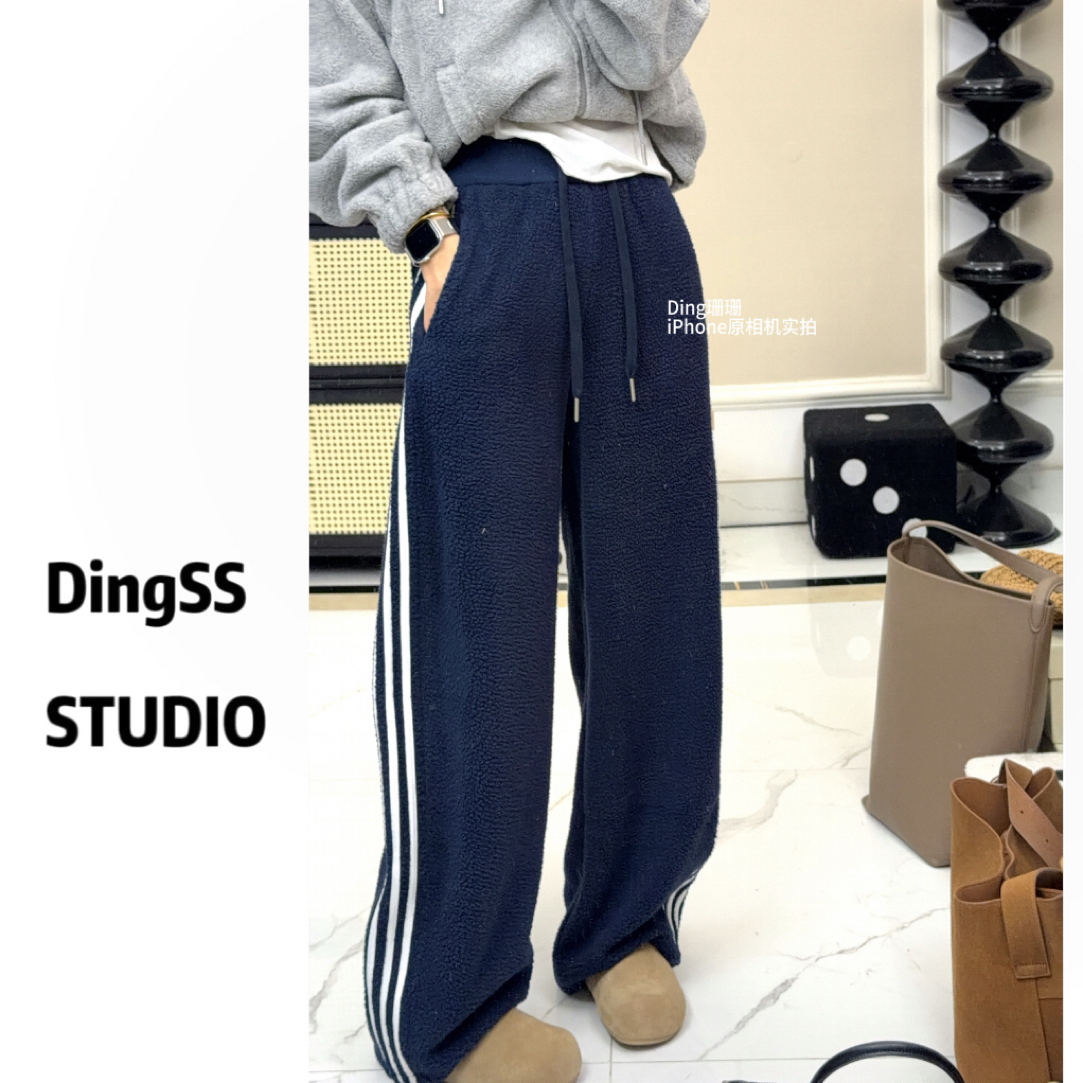 【珊珊推荐】软糯三条杠 在韩暖乎立体剪裁百搭纯色松紧腰时髦卫裤