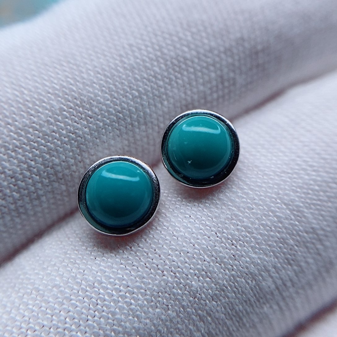 绿松石耳钉银S925镶嵌