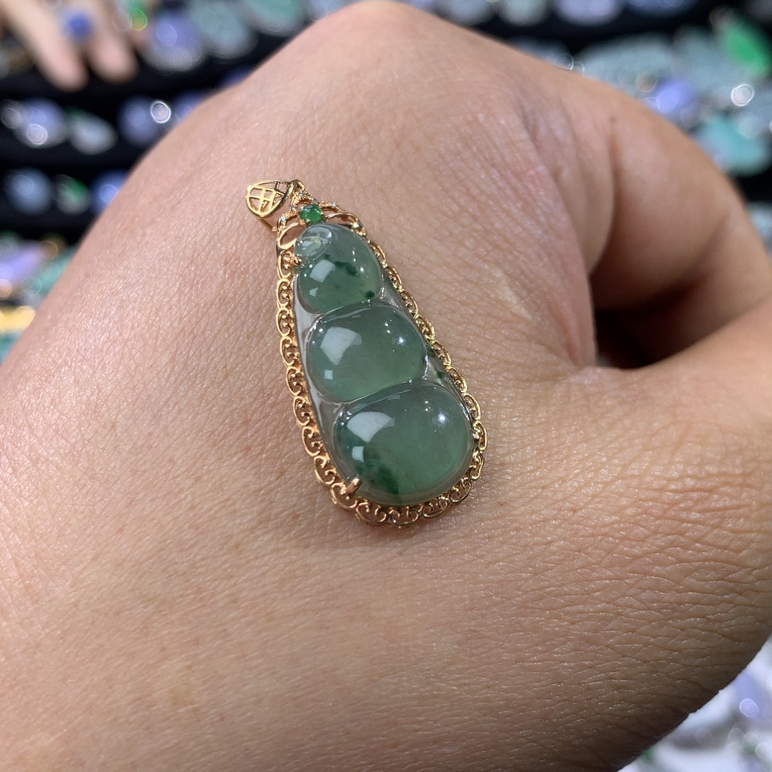 翡翠18K金镶嵌吊坠(不含链)