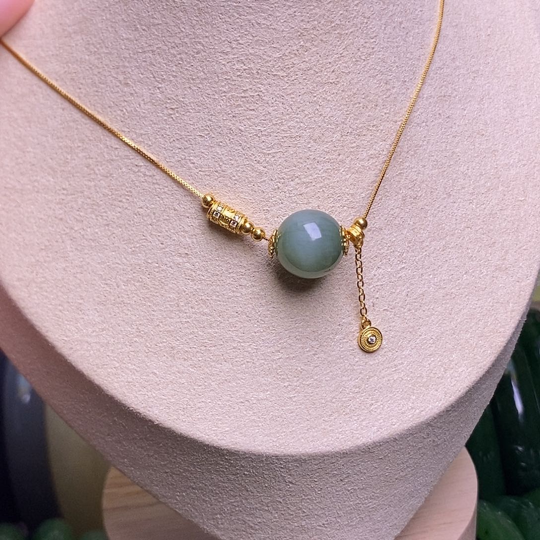 和田玉未镶嵌颈饰碧玉猫眼约12mm锁骨链