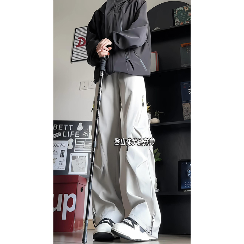 机能防风防水冲锋裤秋冬季潮牌宽松大码直筒显瘦加绒工装休闲裤子