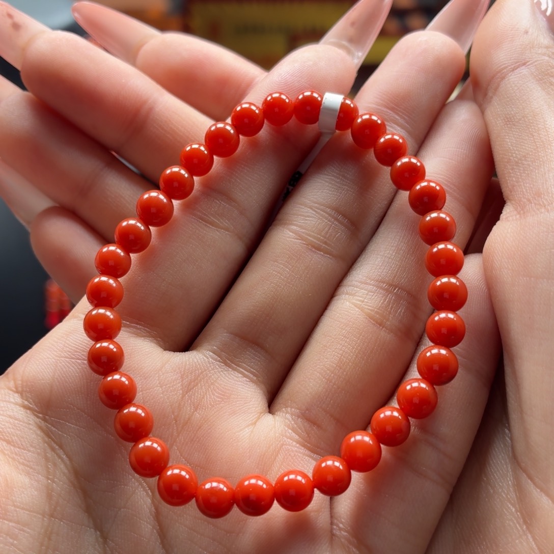 K***乐南红玛瑙未镶嵌手串原矿保山南红啊东寨柿子红手串卡5大+
