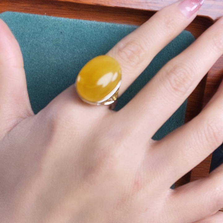 蜜蜡银S925镶嵌戒指戒指