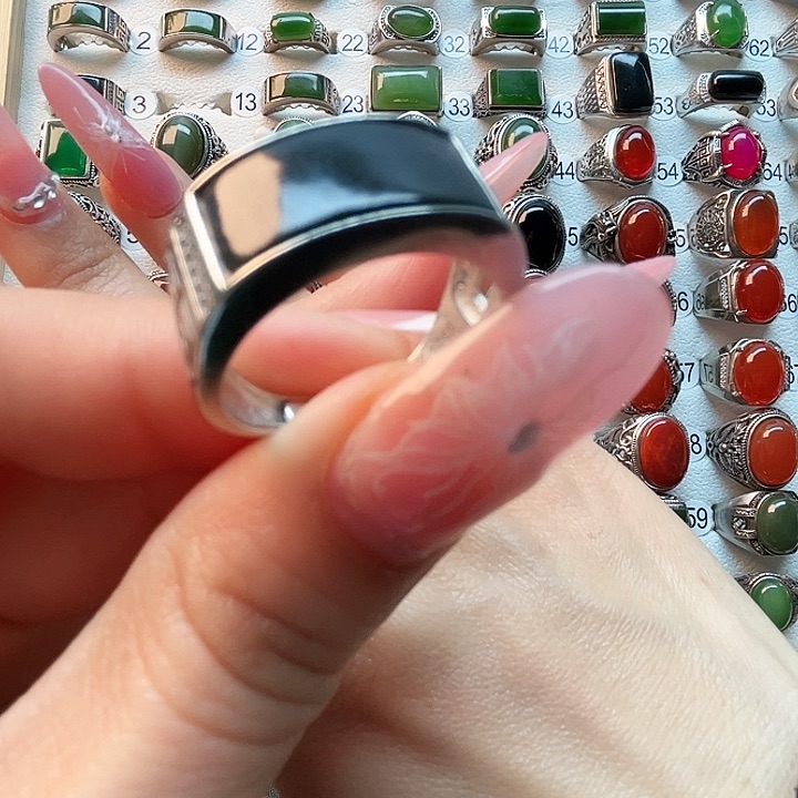 和田玉马鞍戒银S925镶嵌