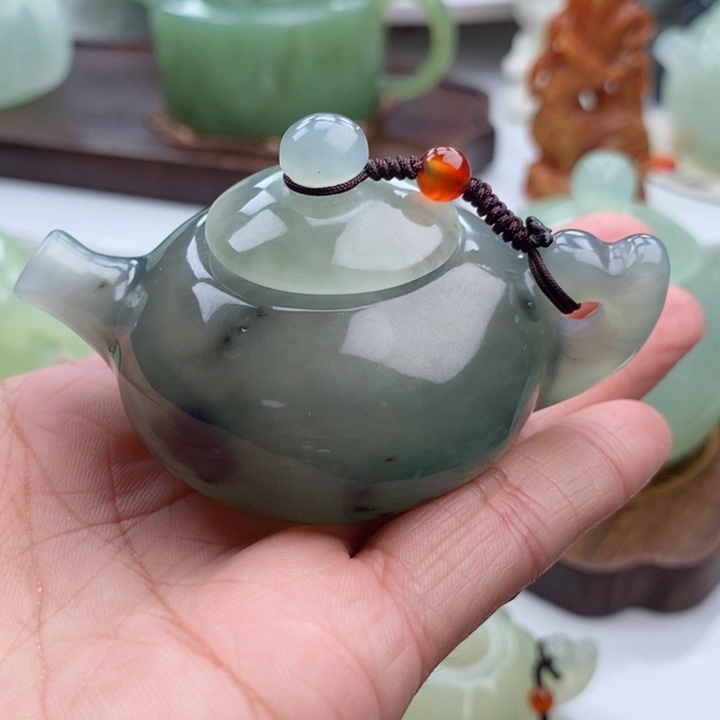 岫玉四大名玉手把壶微瑕未镶嵌