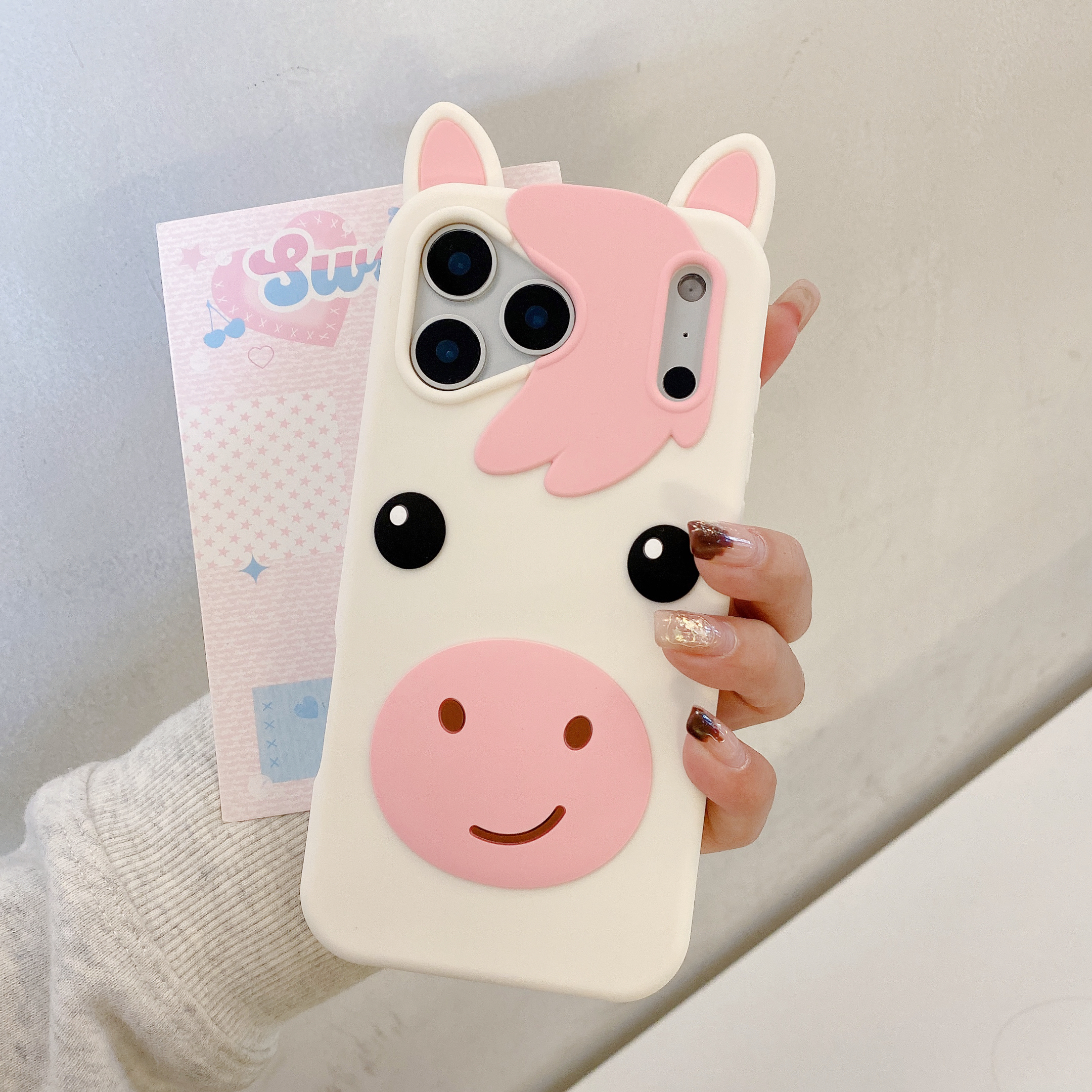 苹果|卡通粉色小白马可爱独角兽适用iPhone17p立体硅胶手机壳