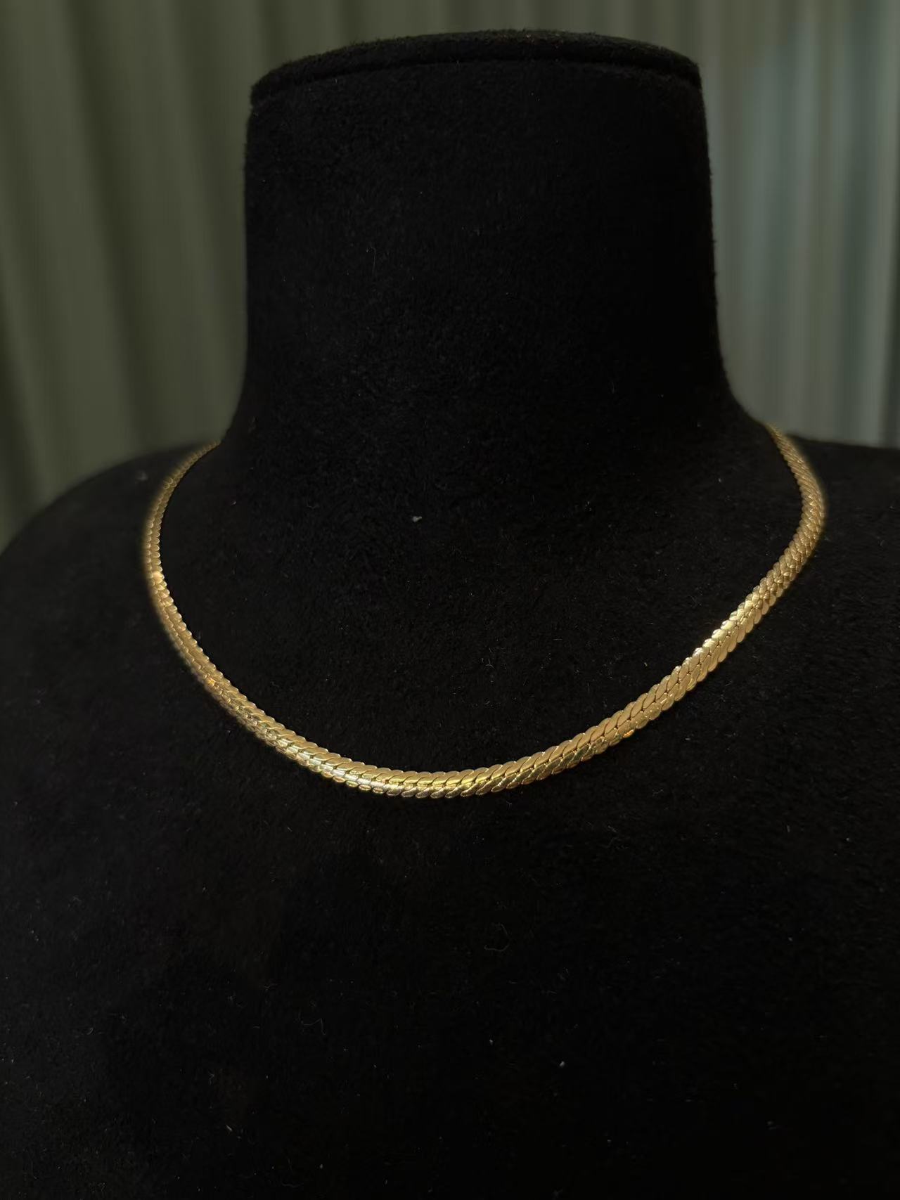 18k金素金蛇骨链CZ