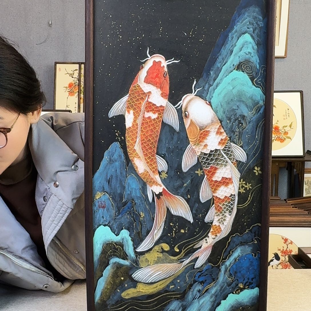 国画手绘带框尺寸： 36*69