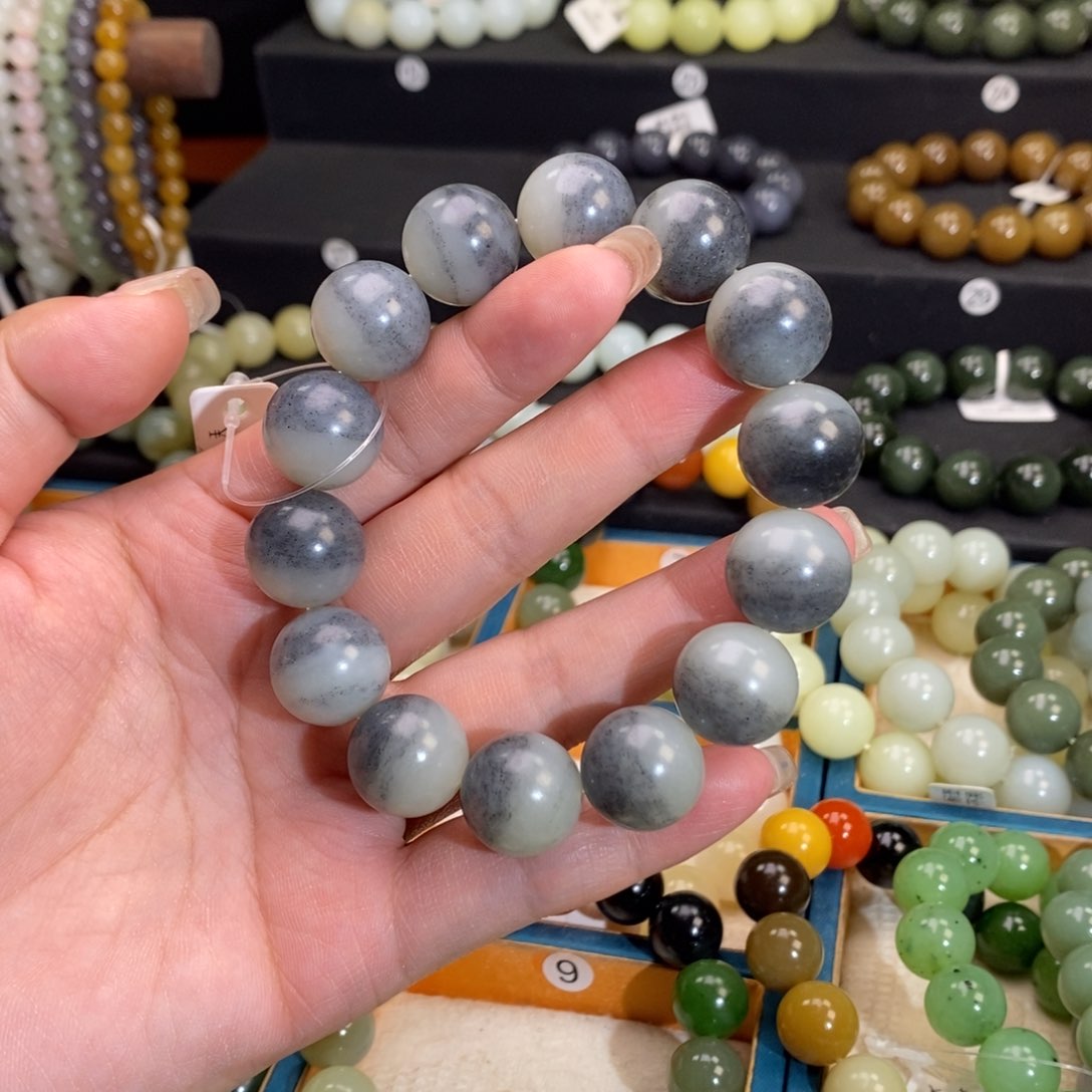 和田玉手链 16MM未镶嵌青花