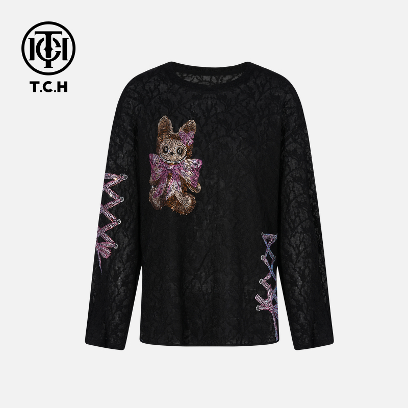 TCH私服烫钻工艺时尚休闲百搭松弛感打底衫T75C02E5006轻奢tch