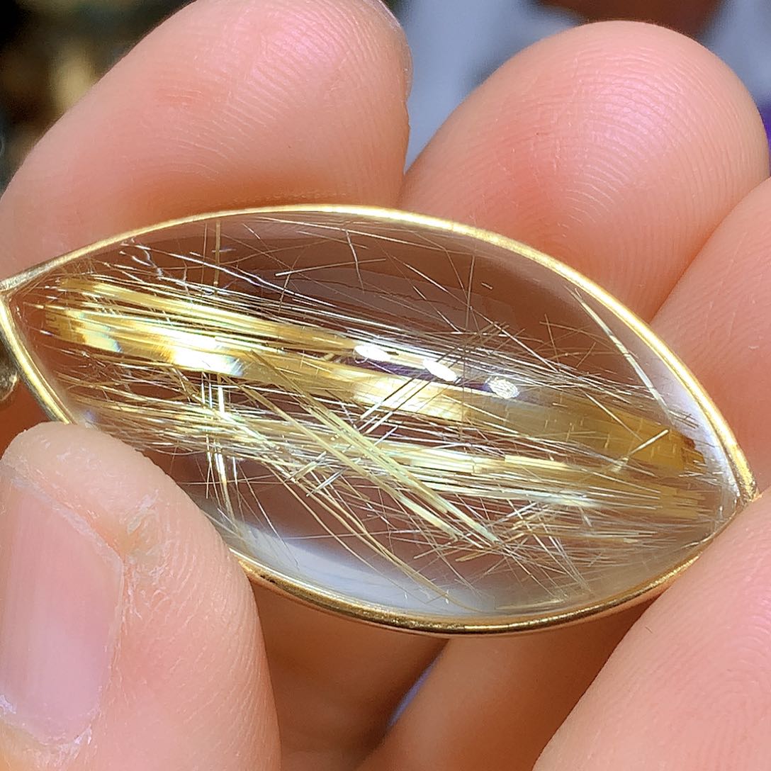 水晶吊坠银S925镀金镶嵌天然水晶