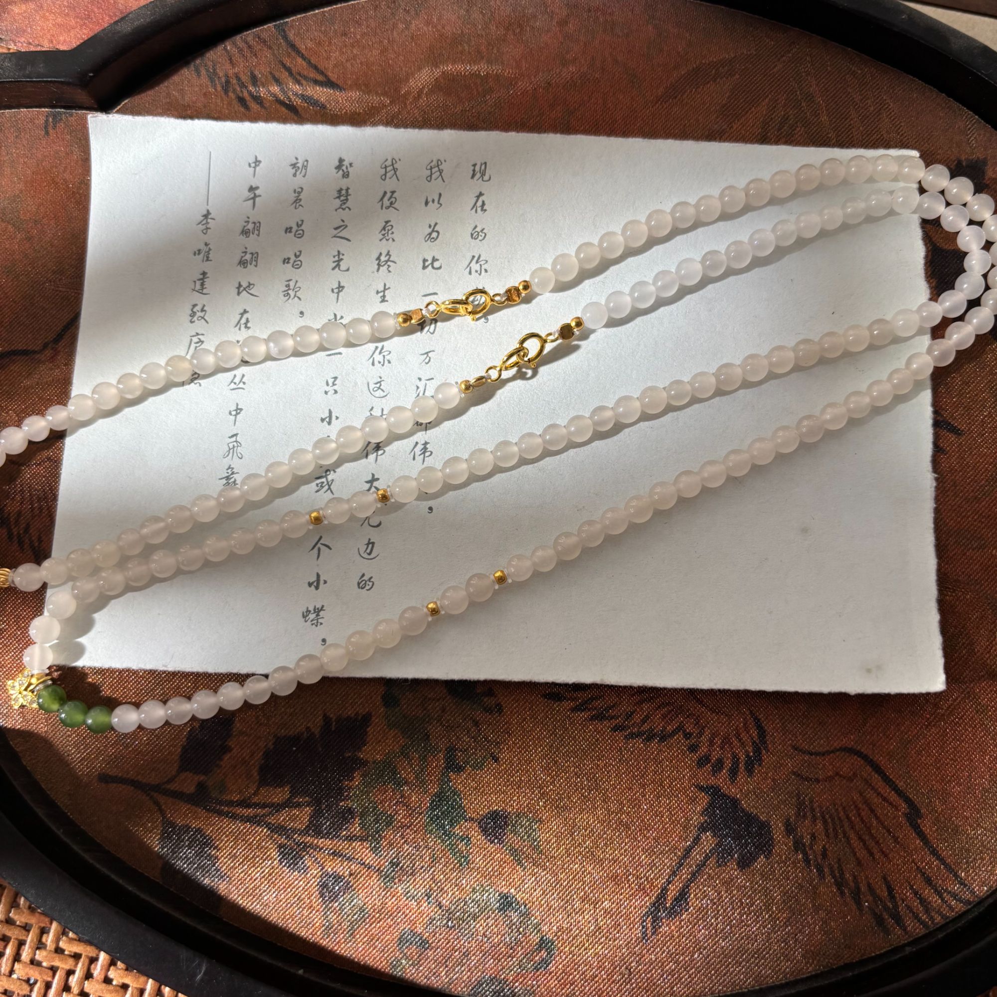 S95 玉冰纨【金菀菀】天然和田玉白玉银S925镶嵌项链万能链