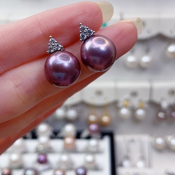 耳饰银S925镶嵌淡水珍珠A