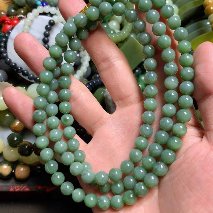 和田玉碧玉粉青卡8多圈项链手串毛衣链无黑点