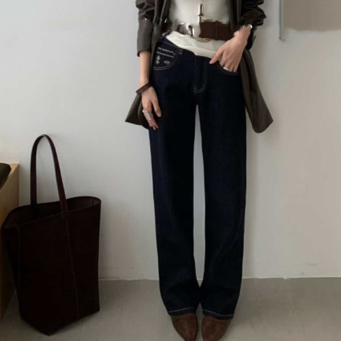 下架【C8077】镇店之宝 黑金莱赛尔八面弹 窄版直筒裤