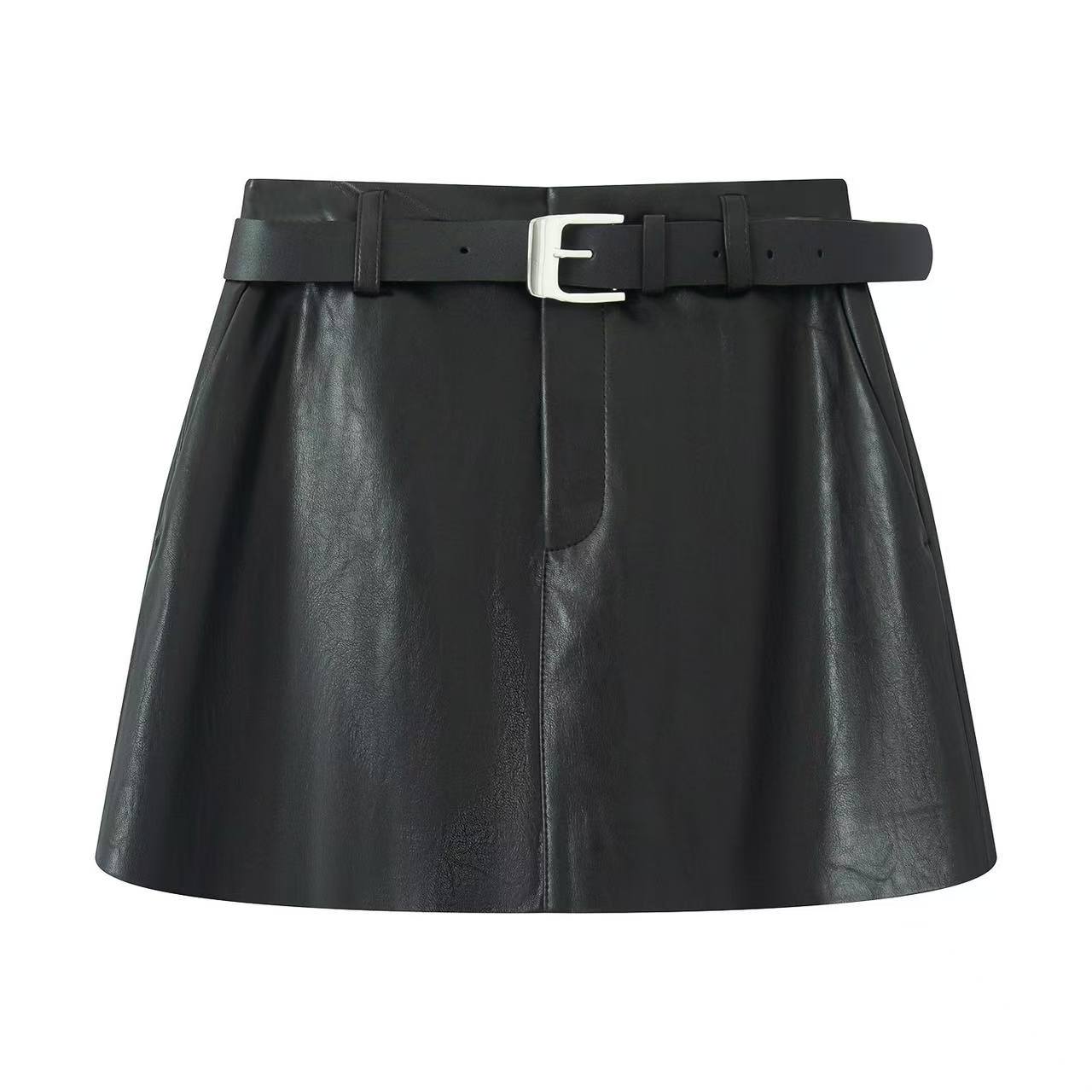 艾家2025秋季新款休闲百搭高腰显瘦皮裙半身裙女3111