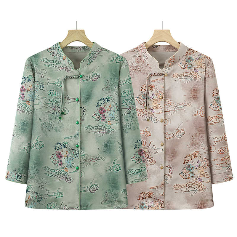 奶奶衬衫七分中老年人上衣妈妈夏装夏季衬衣中国老太太开衫衣服