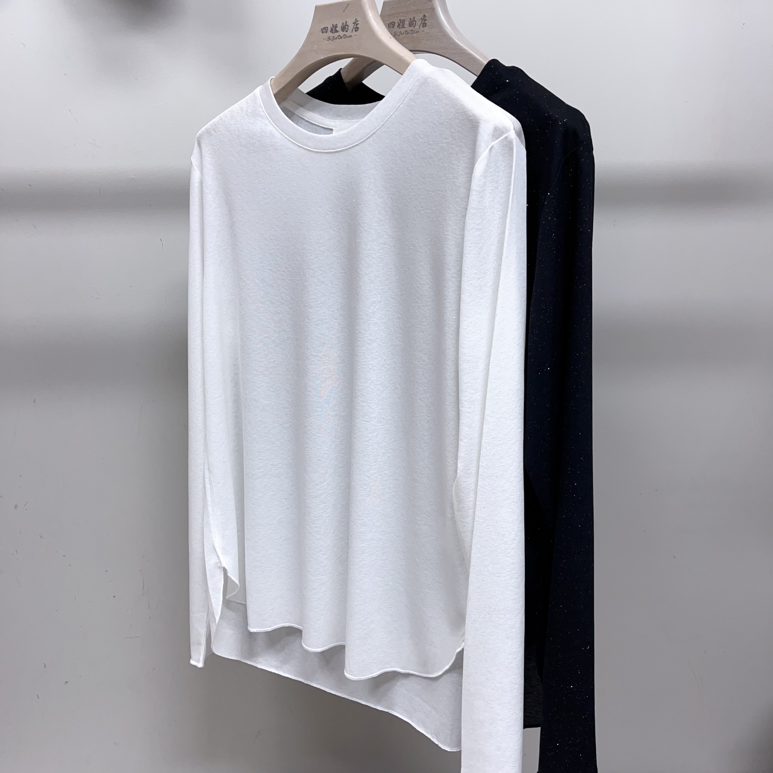 【四姐家】前短后长亮片长袖T恤 8029