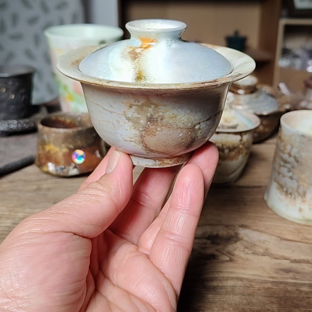 059任鹏飞工作室款柴窑裸烧盖碗