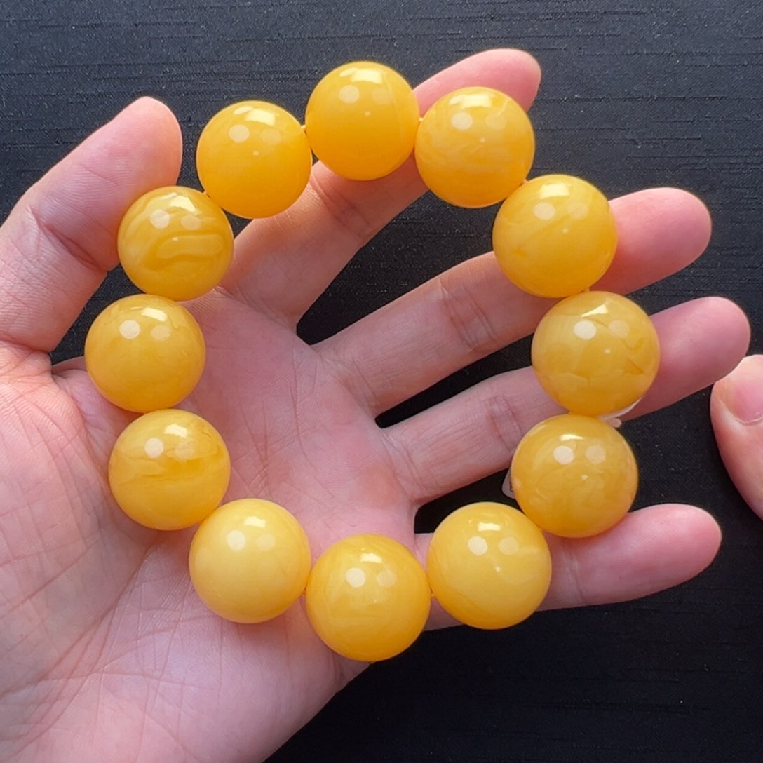 未镶嵌蜜蜡裸石半*焦皮橘色圆珠手串19+mm