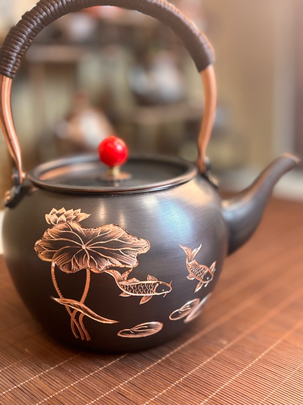 [花开富贵]牡丹紫铜煮茶壶复古提梁烧水壶家用泡茶壶大容量煮水壶