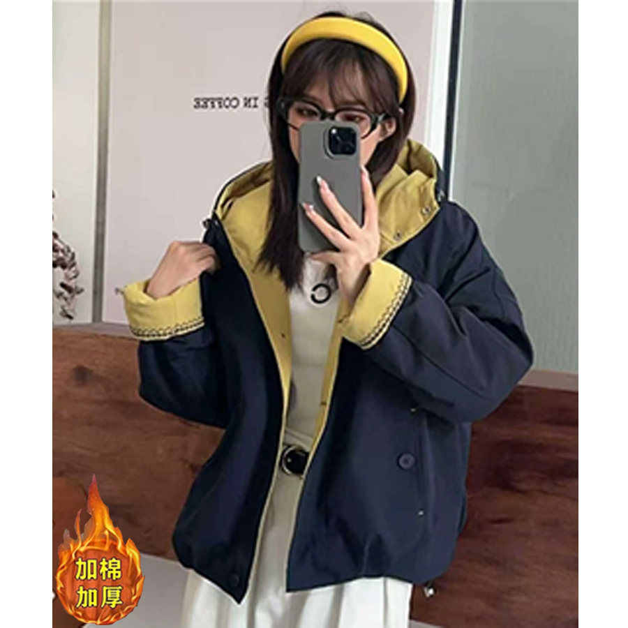 【现货加棉】秋冬新款连帽短款韩版宽松休闲显瘦女士上衣刺绣外套潮