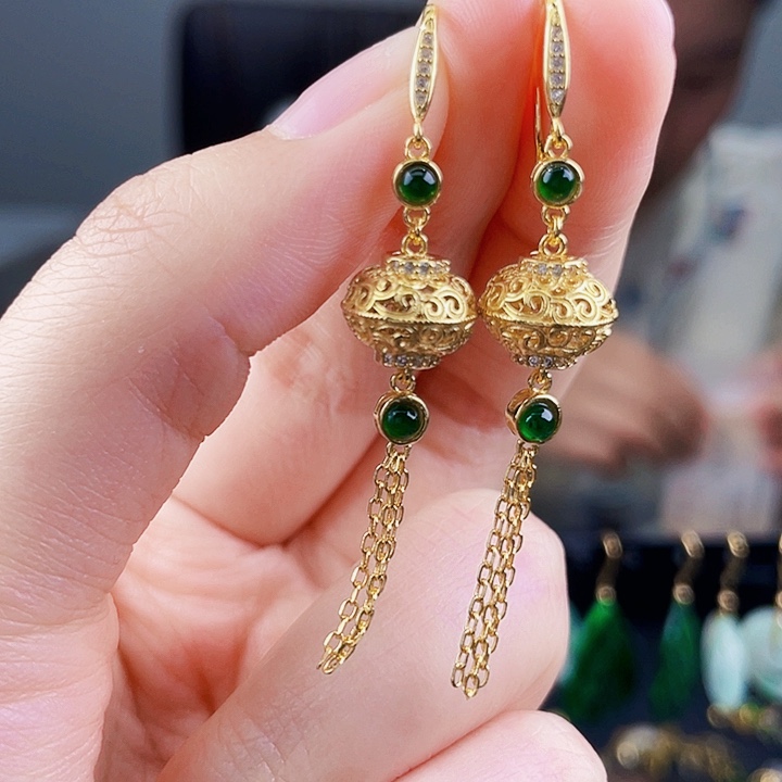 翡翠耳饰银S925镶嵌饰品