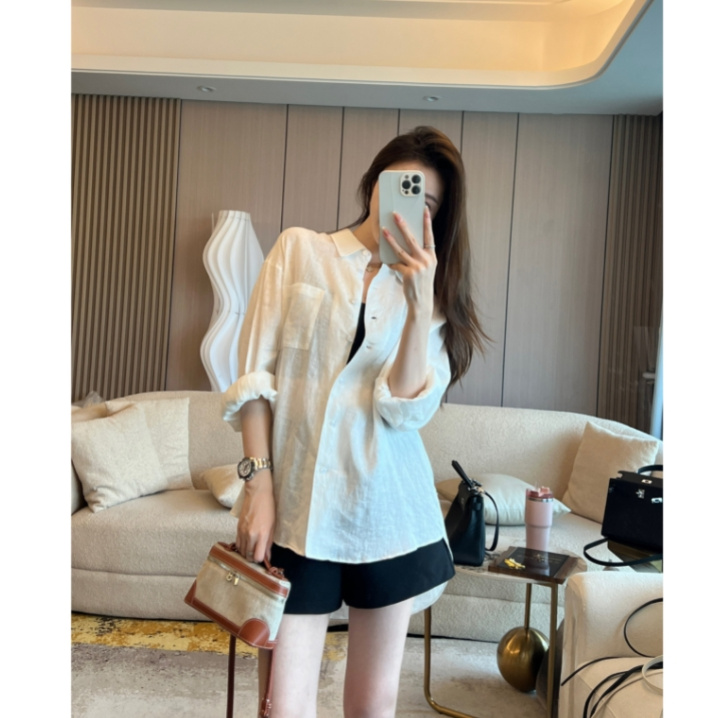 BIG WHITE REMADE“慕斯奶芙”100纯亚麻衬衫外套XY1082