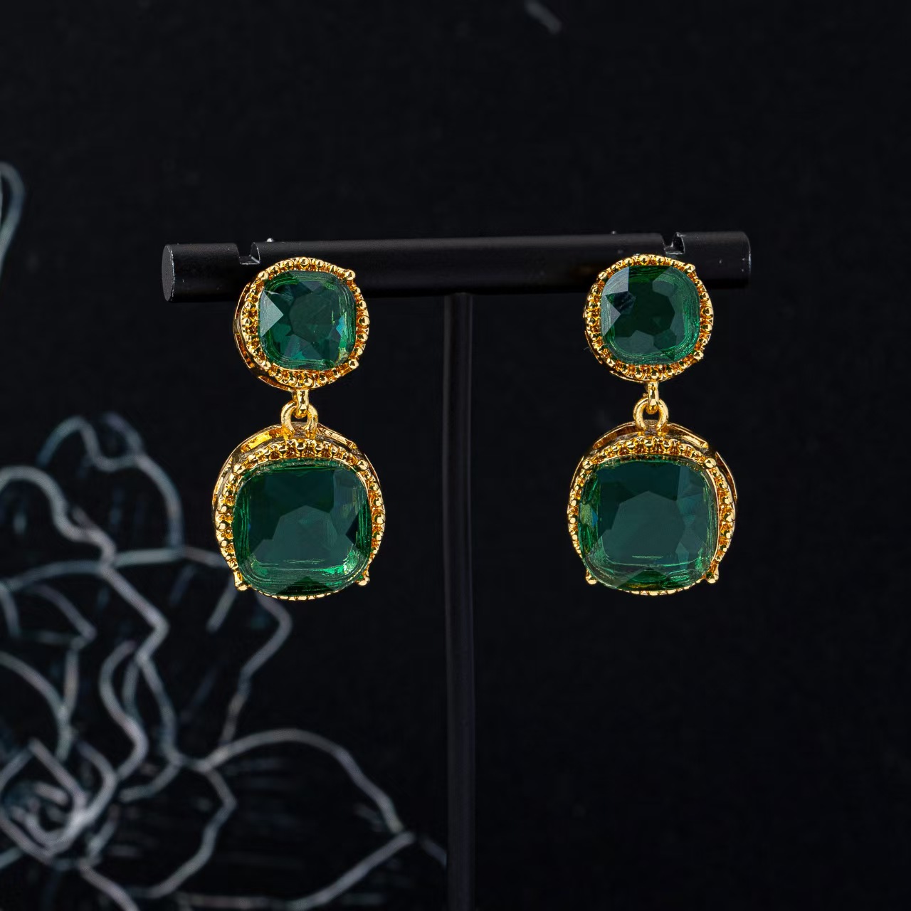 锌合金耳饰 191廷白色复古欧美风日韩耳环绿色百搭气质设计师