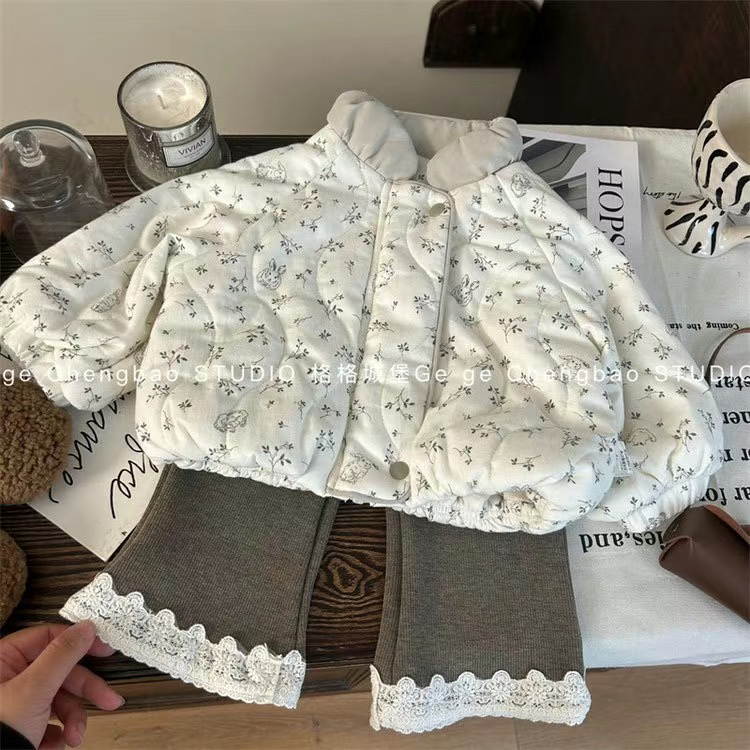 女童秋冬套装2025新款韩版童装女宝宝洋气潮牌绗棉棉衣裤子两件套