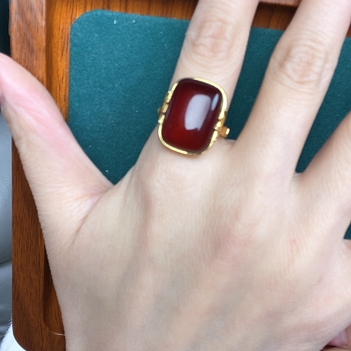 血珀戒指银S925镶嵌戒指