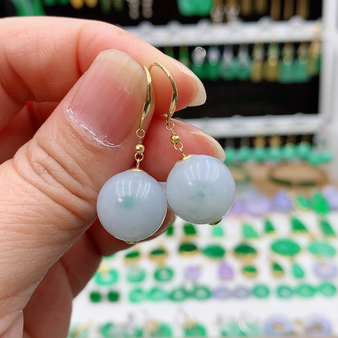 翡翠耳饰18K金镶嵌的