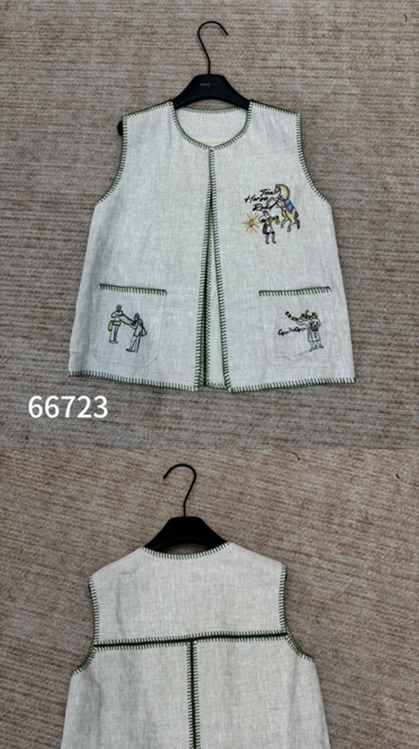 【K11】明线撞色卡通刺绣亚麻无袖马甲66723