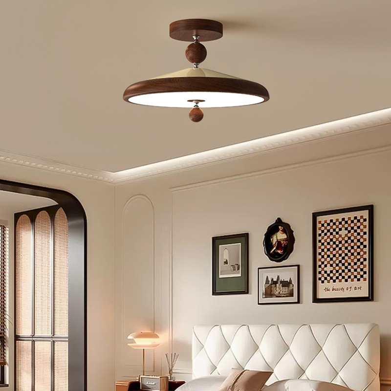 法式中古卧室护眼吸顶灯复古胡桃木色餐厅灯房间侘寂风书房阳台灯