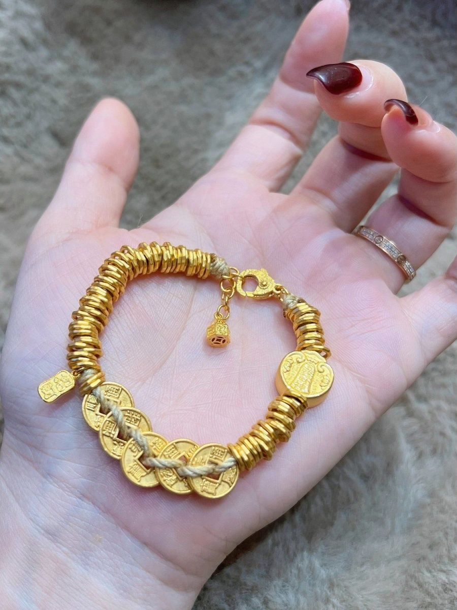 足银手链 足银手链 951：五帝钱电镀24层加厚18K手链