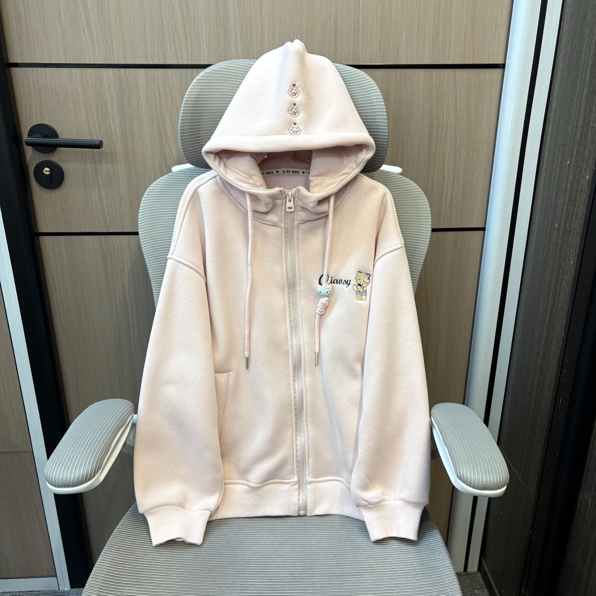 冬款韩范洋气猫咪刺绣加绒女童连帽外套  F283 283 K