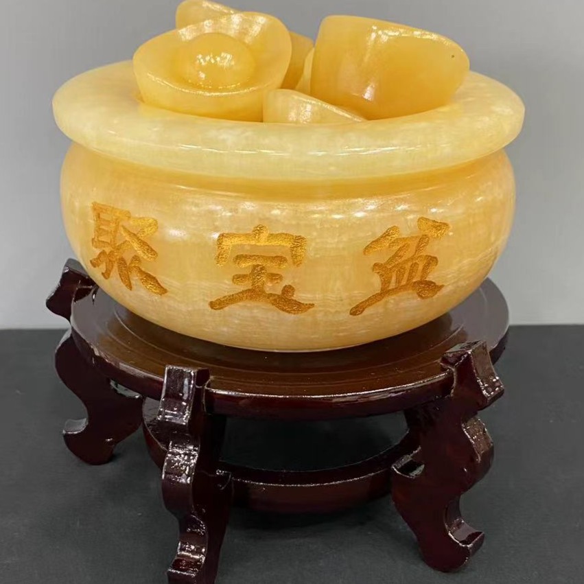 天然玉石家居装饰品乔迁开业公司送礼家用聚宝盆摆件创意纯手工