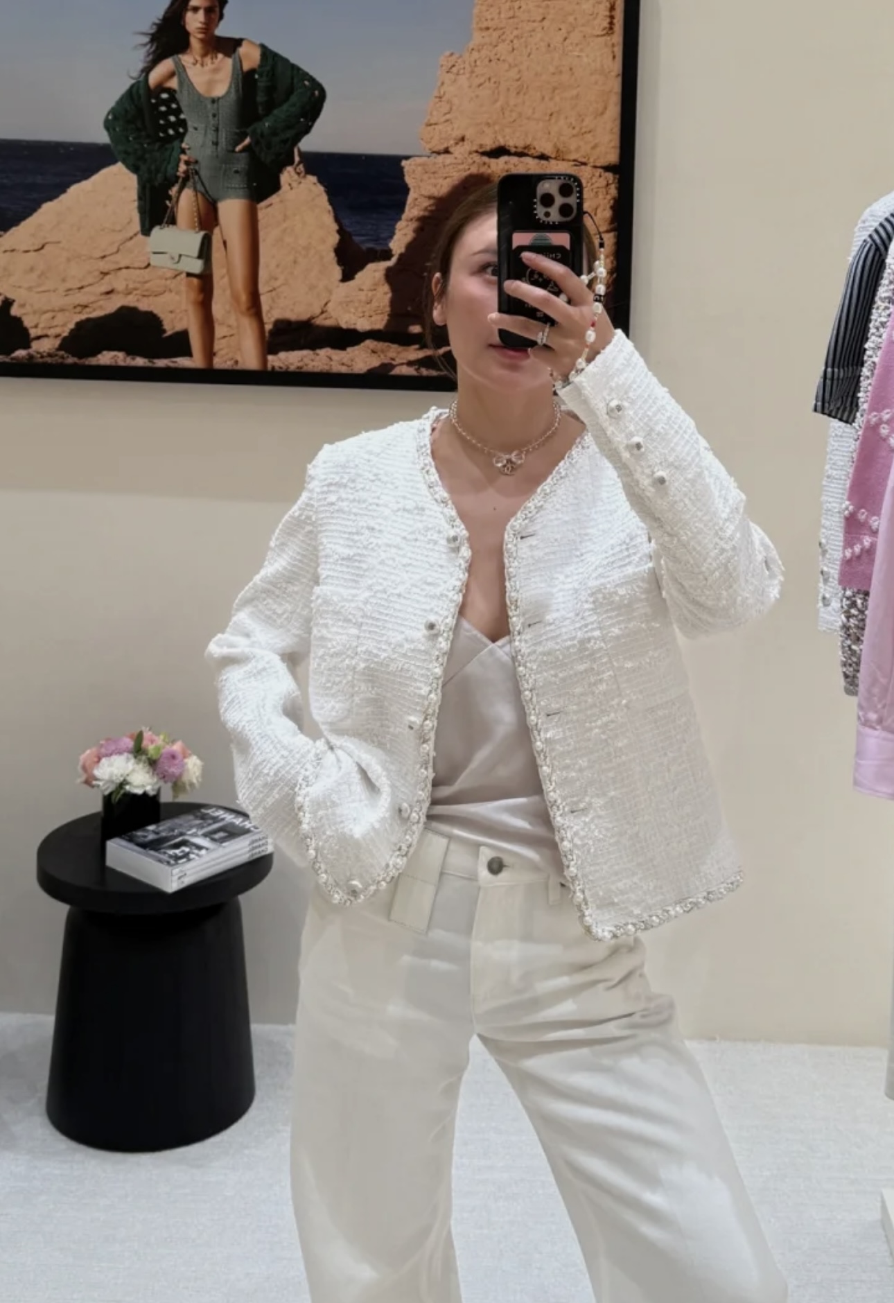 「长芯」断码福利爆款25P重工珍珠滚边白色粗花呢外套 YZ24K01094