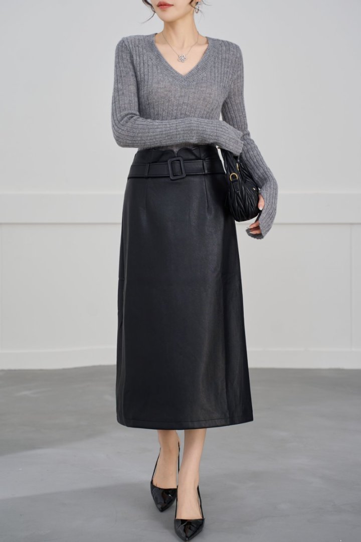 海宁皮长短款裙春夏新款百搭时尚显瘦包臀裙设计师A字半身裙