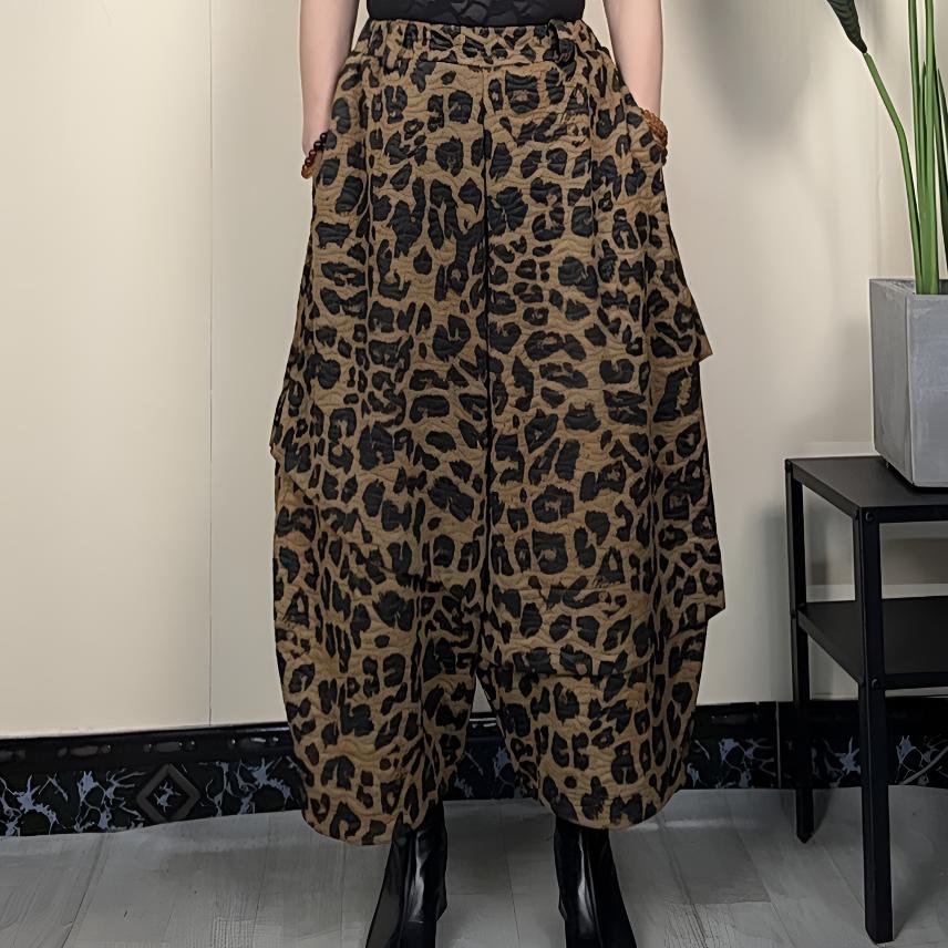 秋冬加厚高腰复古豹纹显瘦洋气百搭花苞阔腿灯笼裤弯刀裤