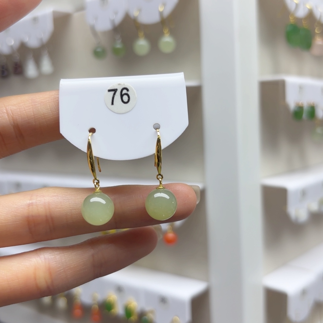 和田玉银S925镶嵌耳饰