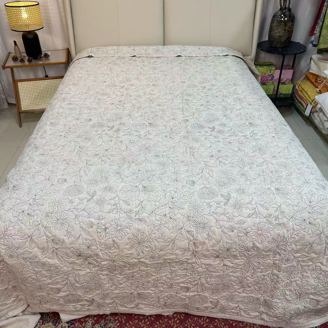 木汀家-亚麻雨露麻加厚床盖 加大绗绣床盖软凉席 可机洗