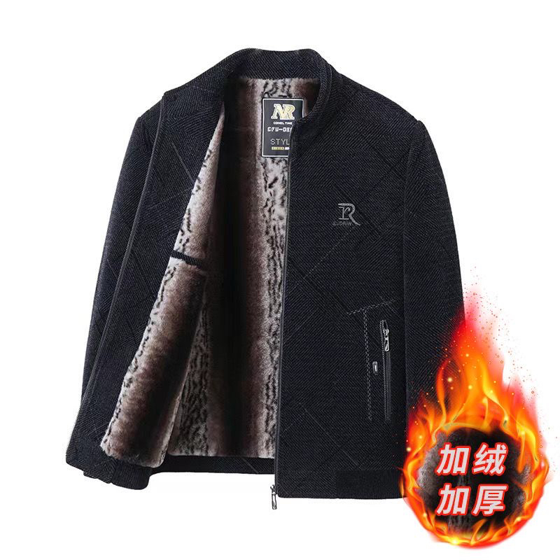 中年男士雪尼尔面料加绒加厚外套