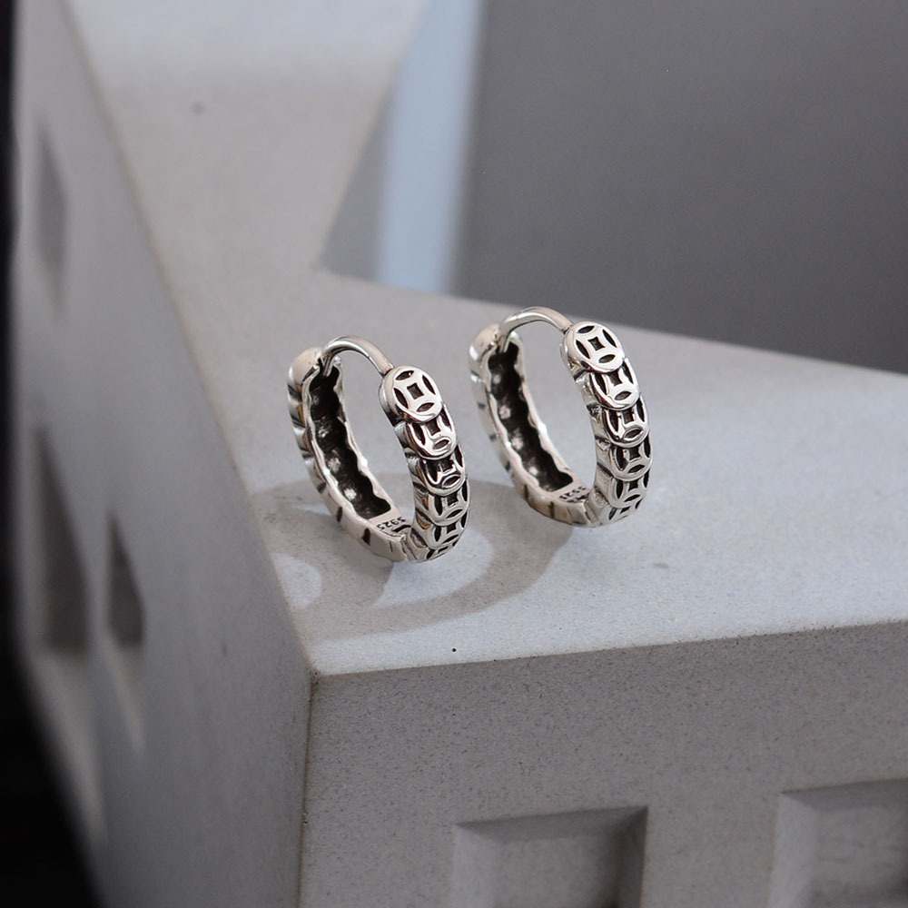 黄铜耳饰 宫廷风复古招财铜钱耳环时尚气质简约小众设计感耳饰