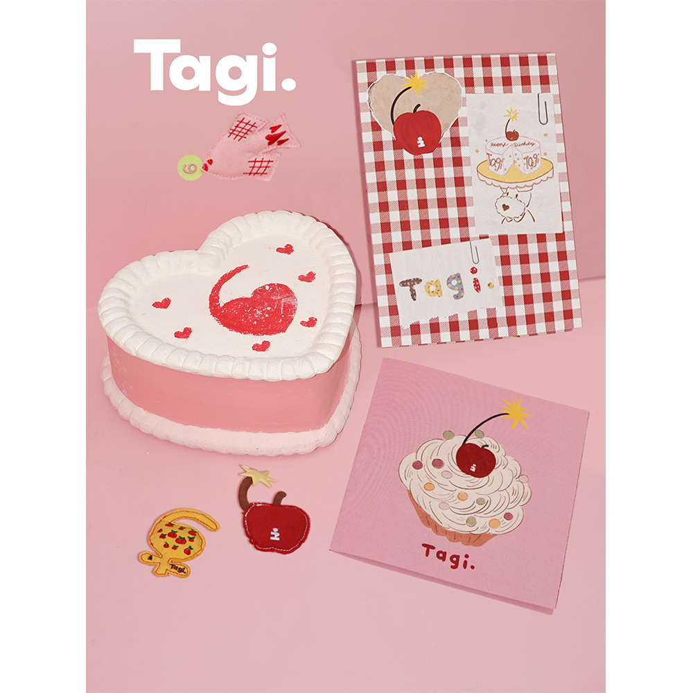 Tagi.爱心苹果蛋糕周年生日贺卡心愿祝福生日代写心愿卡片