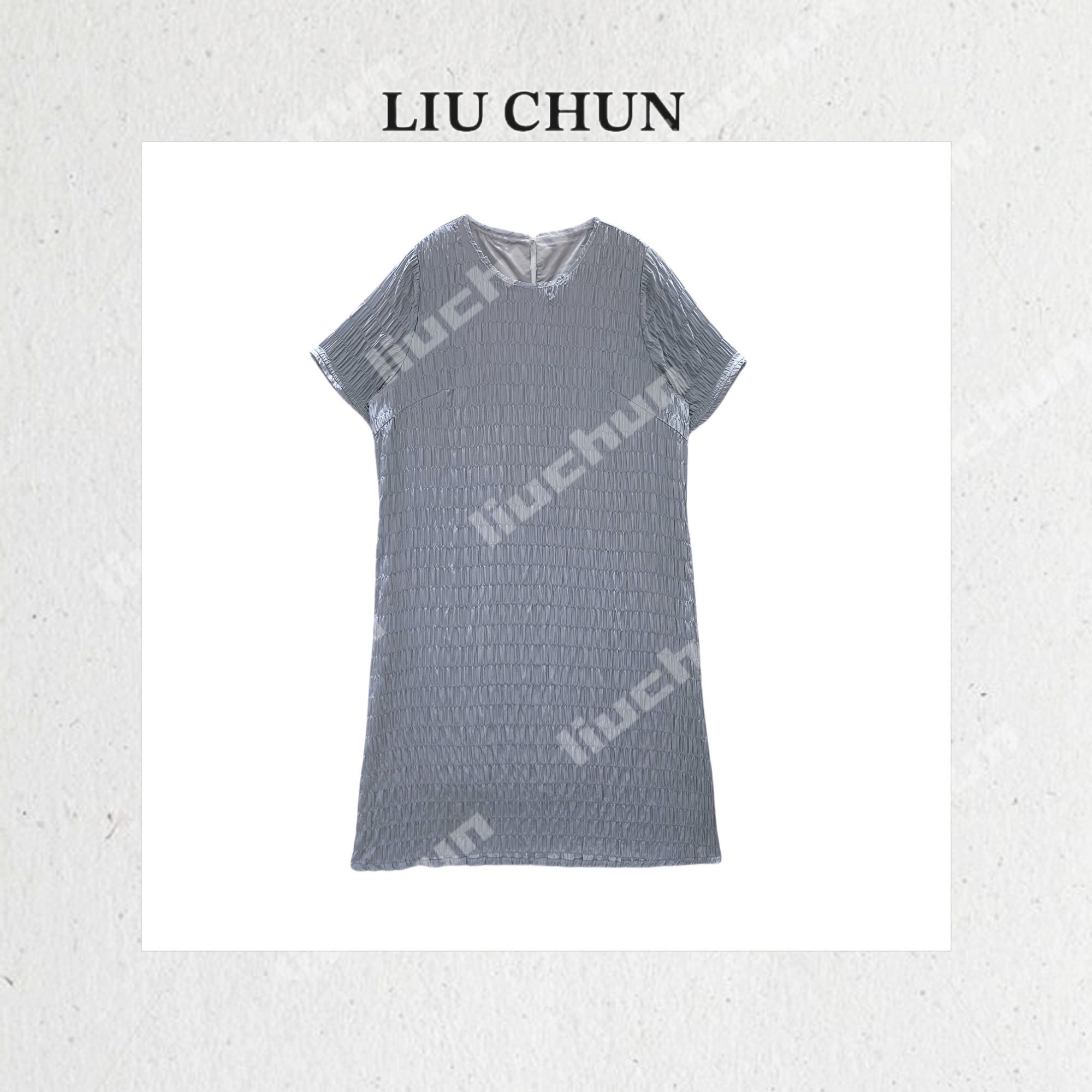 【圆领弹力褶皱】CHUN家夏款轻奢时尚百搭桑蚕丝连衣裙